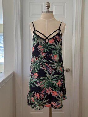 Lush multicoloured tropical print slip dress with criss cross straps